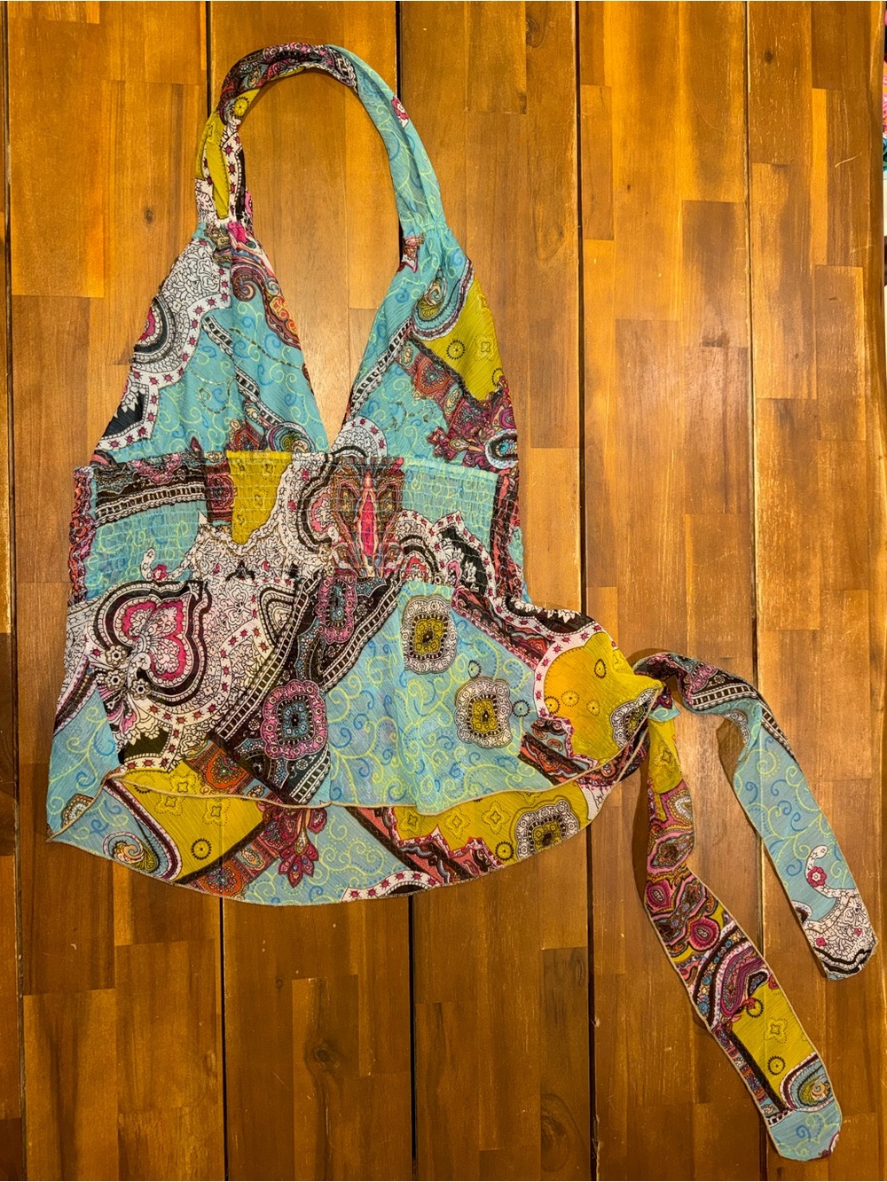 Vintage Y2K Rampage Halter Top Women’s M Multicolor Paisley Patchwork Boho 2000s